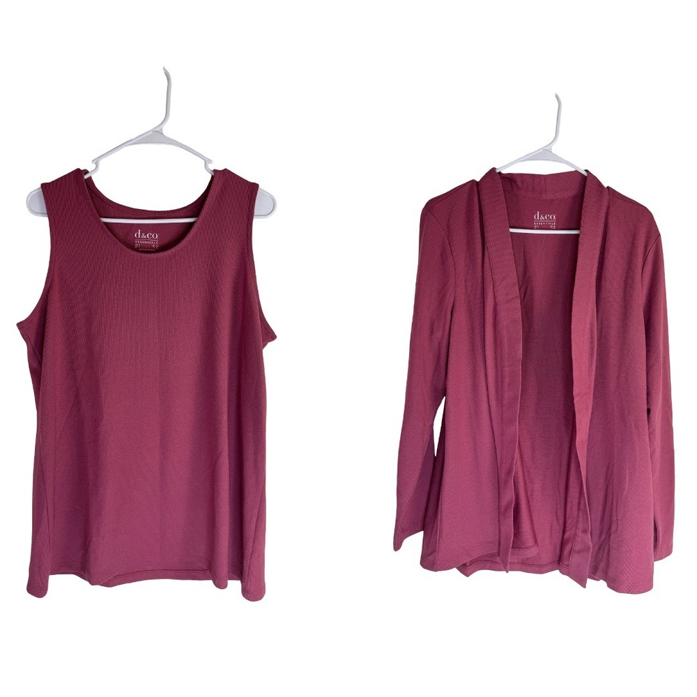Denim & Co Essentials Heavenly Jersey Cardigan Tank Twin Set Large Rose Pink New